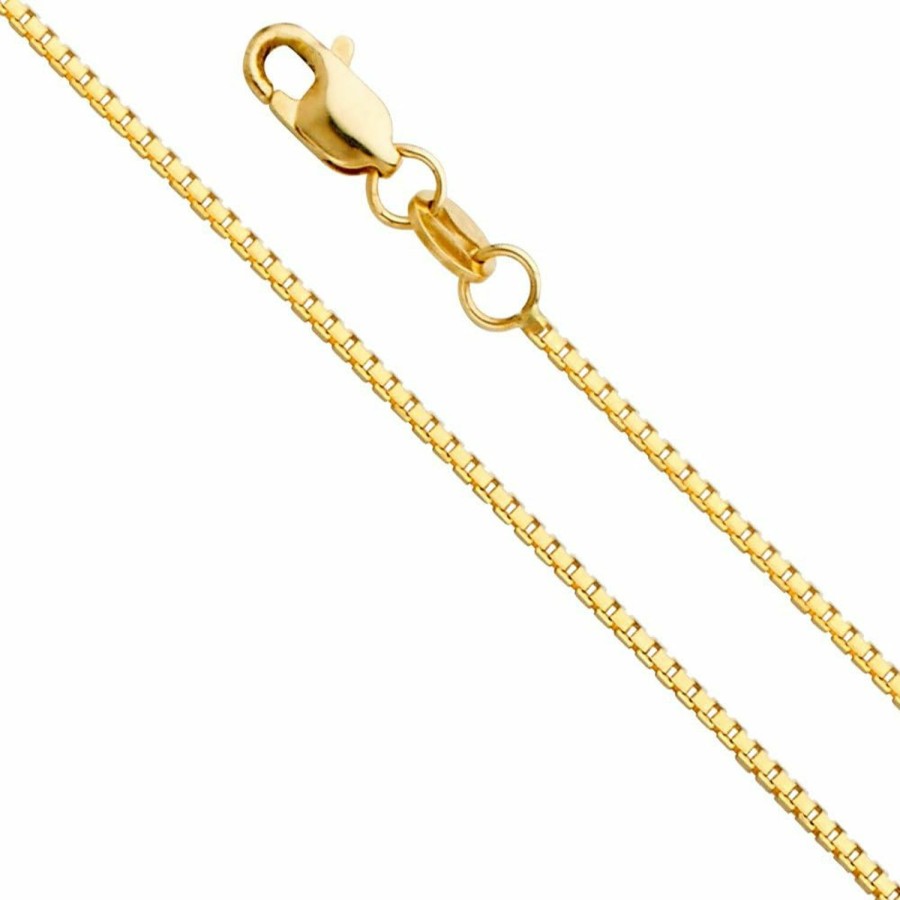 Necklaces | The World Jewelry Center The World Jewelry Center 14K Real Yellow Or White Gold Solid 1.1Mm Box Link Chain Necklace With Lobster Claw Clasp