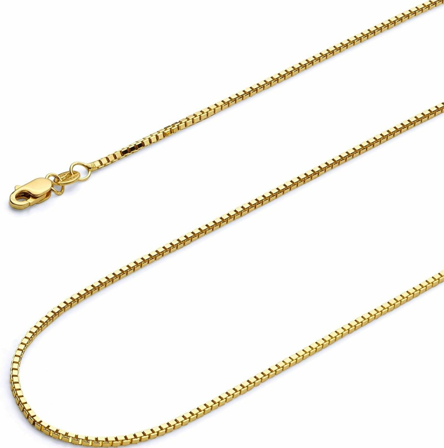 Necklaces | The World Jewelry Center The World Jewelry Center 14K Real Yellow Or White Gold Solid 1.1Mm Box Link Chain Necklace With Lobster Claw Clasp