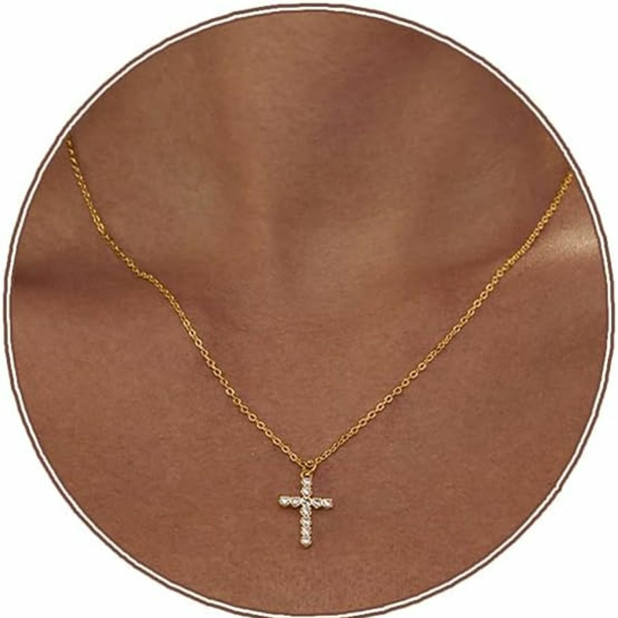 Necklaces | Zeffy Zeffy Cross Necklace For Women,18K Gold/Silver Plated Tiny Cubic Zirconia Cross Pendant Necklace For Women Simple Layered Cross Necklaces For Women Girls