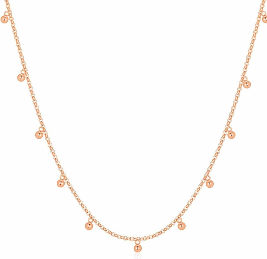 Necklaces | SISGEM Sisgem 14K Gold Chain With 18K Gold Dangling Beads Necklace For Women, Tiny Ball Choker Necklace, Jewelry Gift For Her, 14-19 Inch