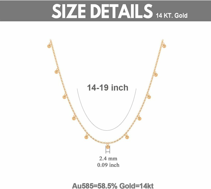 Necklaces | SISGEM Sisgem 14K Gold Chain With 18K Gold Dangling Beads Necklace For Women, Tiny Ball Choker Necklace, Jewelry Gift For Her, 14-19 Inch