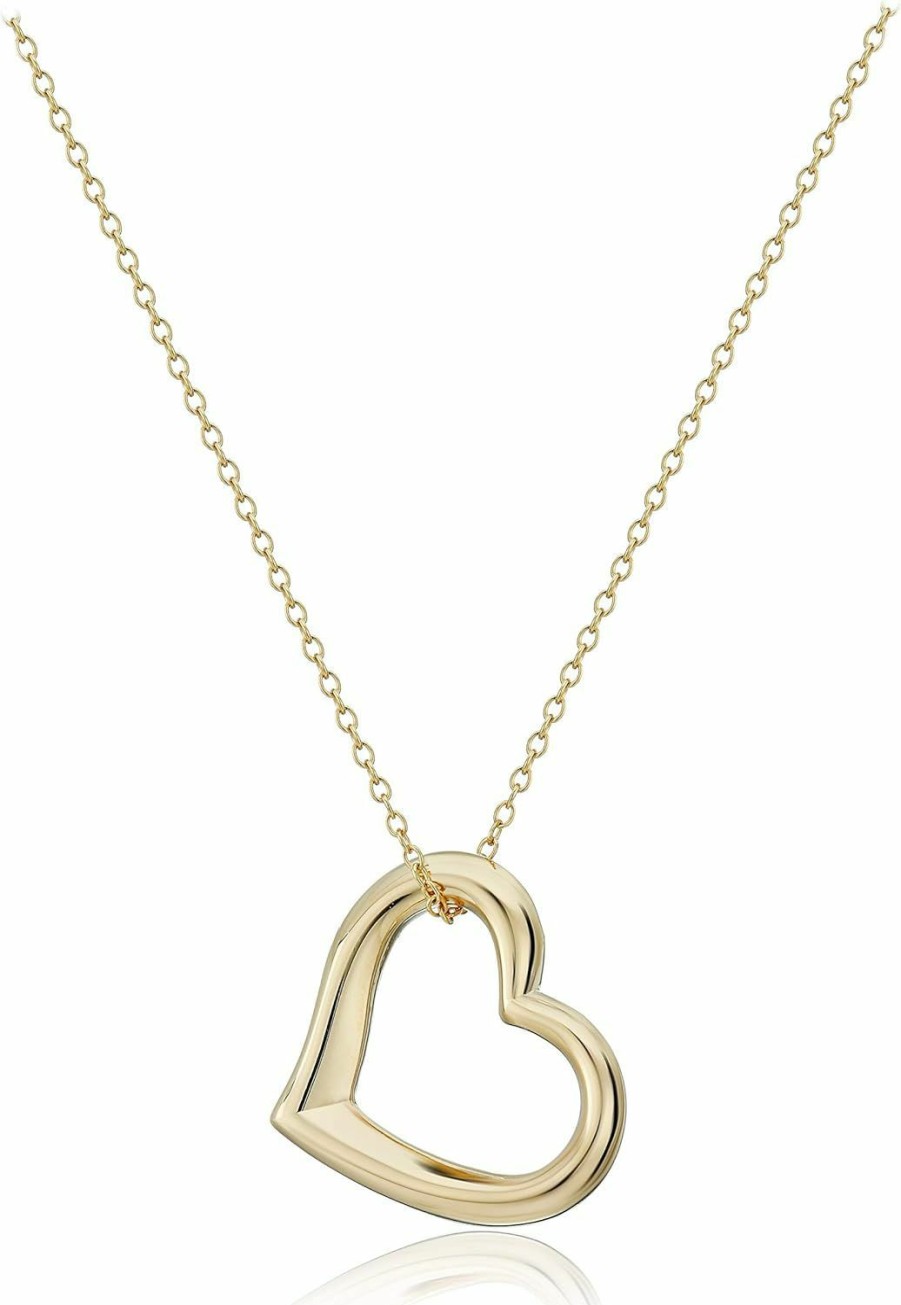 Necklaces | Amazon Essentials Amazon Essentials Women 18K Yellow Gold Plated Sterling Silver Open Heart Pendant Necklace, 18\" (Previously Amazon Collection)