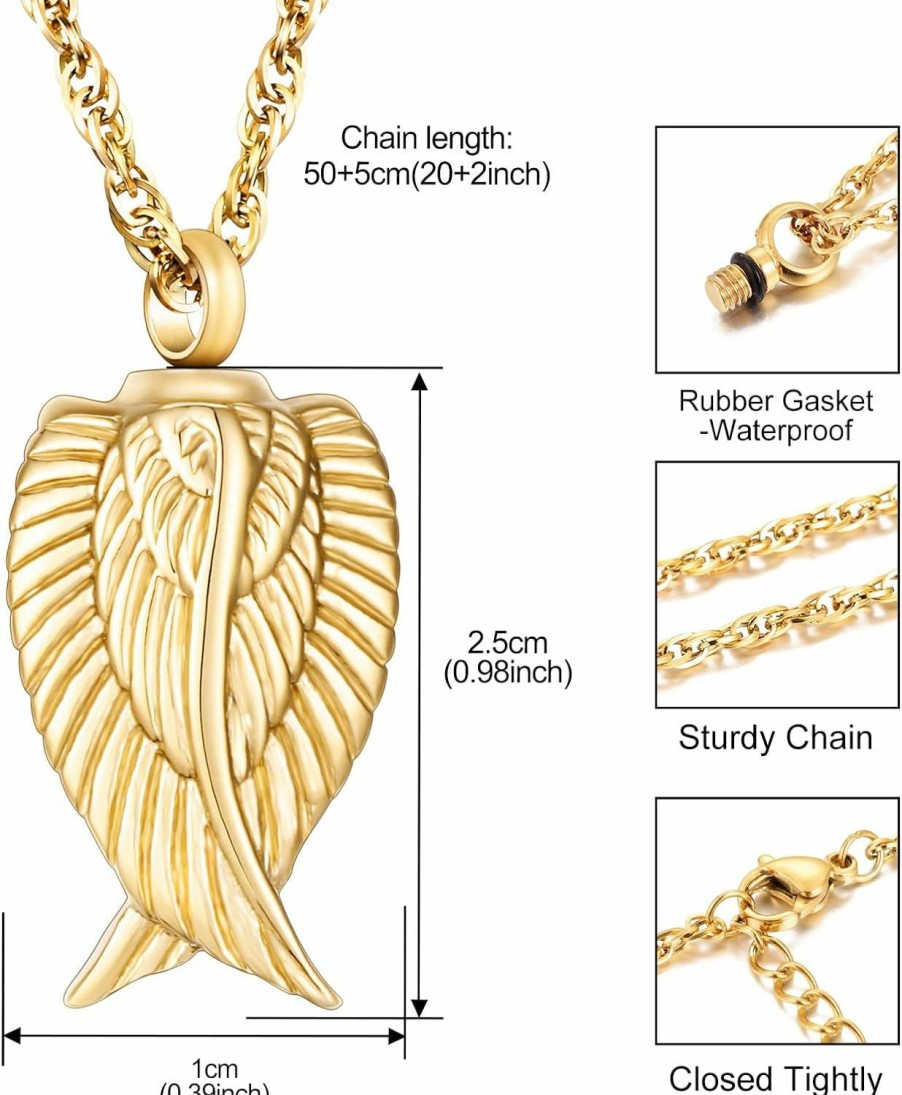 Necklaces | Dletay Angel Wing Cremation Necklace For Ashes Stainless Steel Urn Pendant Ashes Holder Memorial Jewelry-I'M Here Watching Over You