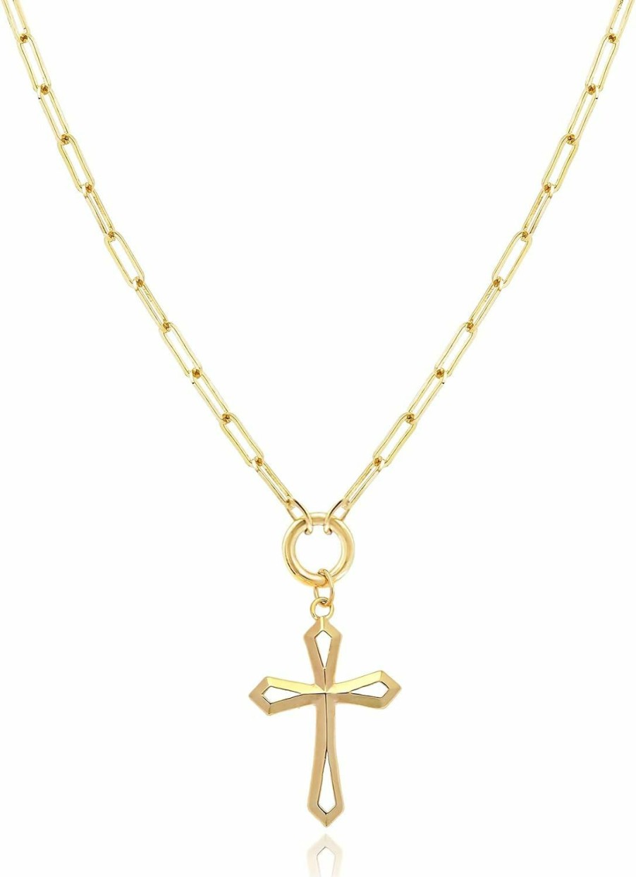 Necklaces | Jewelry Atelier Jewelry Atelier Gold Filled Cross Necklaces 14K Yellow Gold Filled Cross Pendant With Solid Clip Chain For Women And Men (Different Sizes And Styles With Extension/Adjustable Chain)