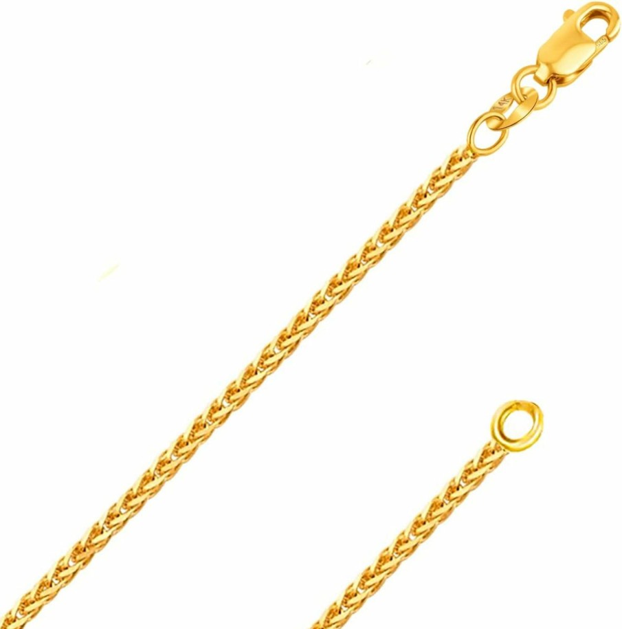 Necklaces | Italian Fashions Italian Fashions Real Solid 14K Or 10K Yellow Or White Gold 0.80Mm,1.0Mm, 1.1Mm Diamond Cut Braided Square Wheat Spiga Chain Necklace With Lobster Claw Clasp | Multiple Lengths Available | Men Women | Made In Italy