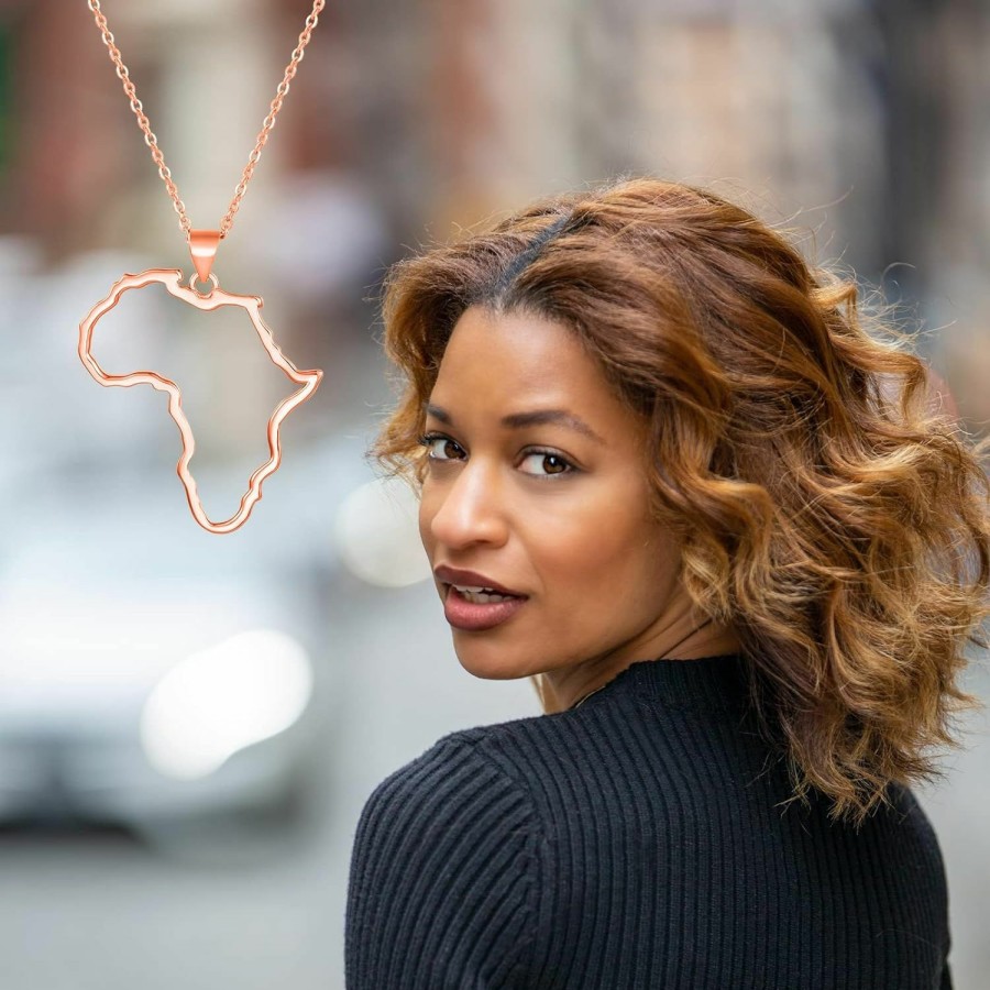 Necklaces | YKYLHSYXR Women'S Minimalist Africa Map Pendant Necklace, Trendy Personalized Africa Motherland Continent Outline Necklaces Chain Length 18\" Extension Chain 2\" ( 18K Gold And Silver Plated Both Choice, Jewelry With Gifts Box)