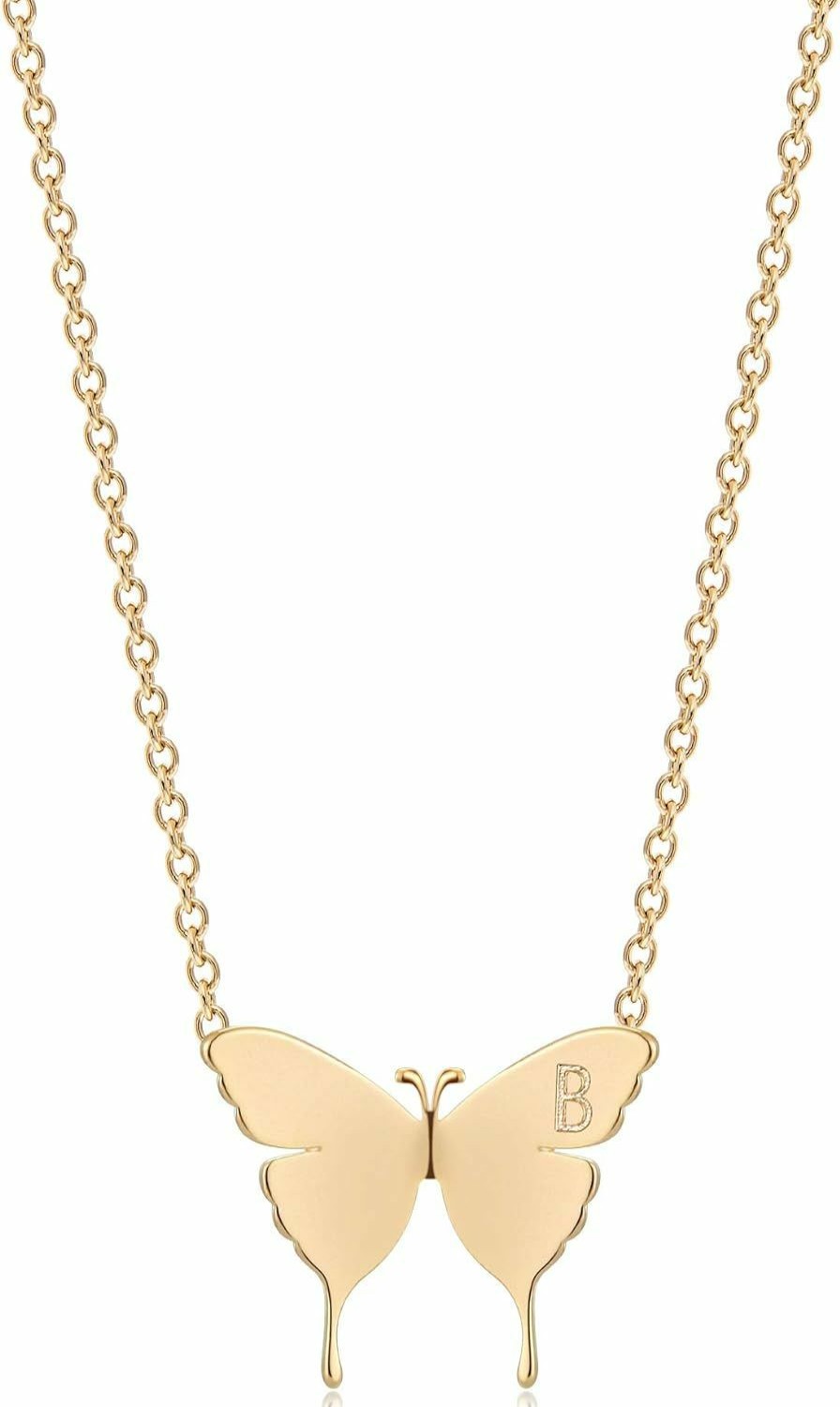 Necklaces | MEVECCO Mevecco Gold Dainty Initial Necklace 18K Gold Plated Butterfly Pendant Name Necklaces Delicate Everyday Necklace For Women Minimalist Personalized Jewelry Christmas Gift