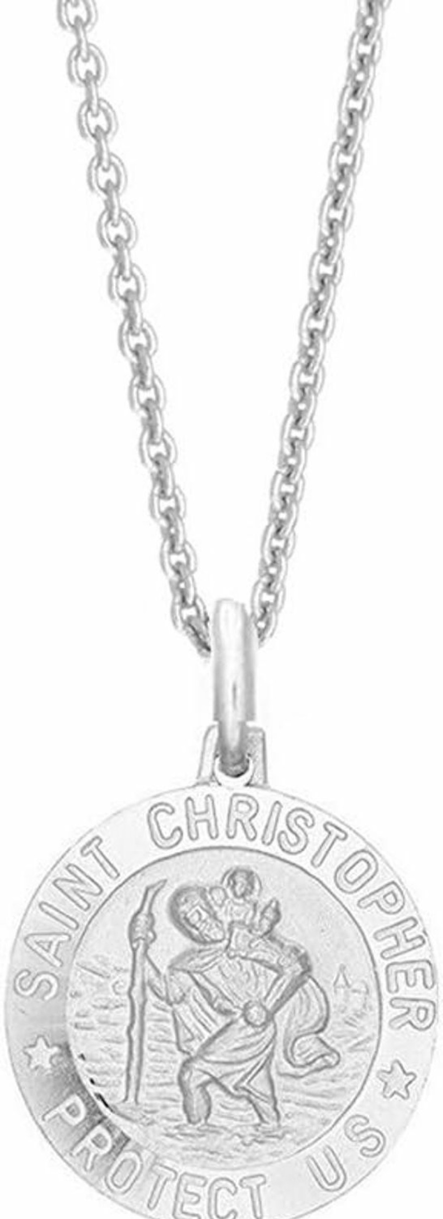 Necklaces | Ritastephens Ritastephens Italian Sterling Silver Mini Round Saint St Christopher Medal Charm Pendant Necklace, 12Mm, 16\"