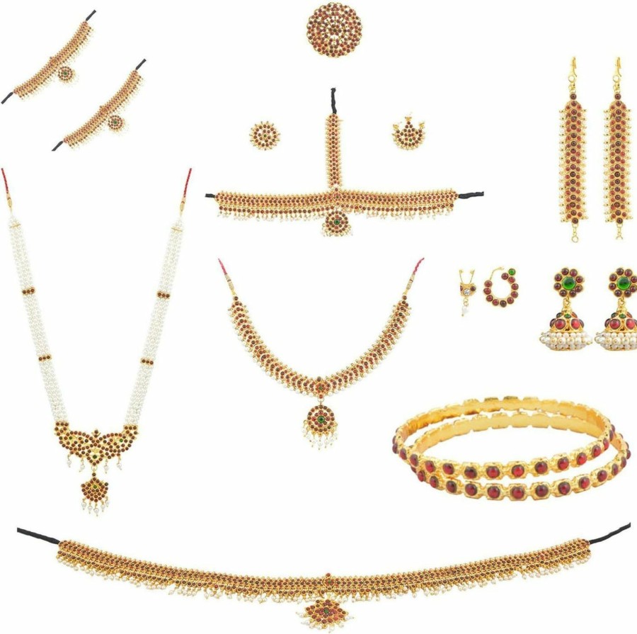 Necklaces | Fashionatelier Women'S Bharatanatyam Full Set (10 Items) Multi-Colour