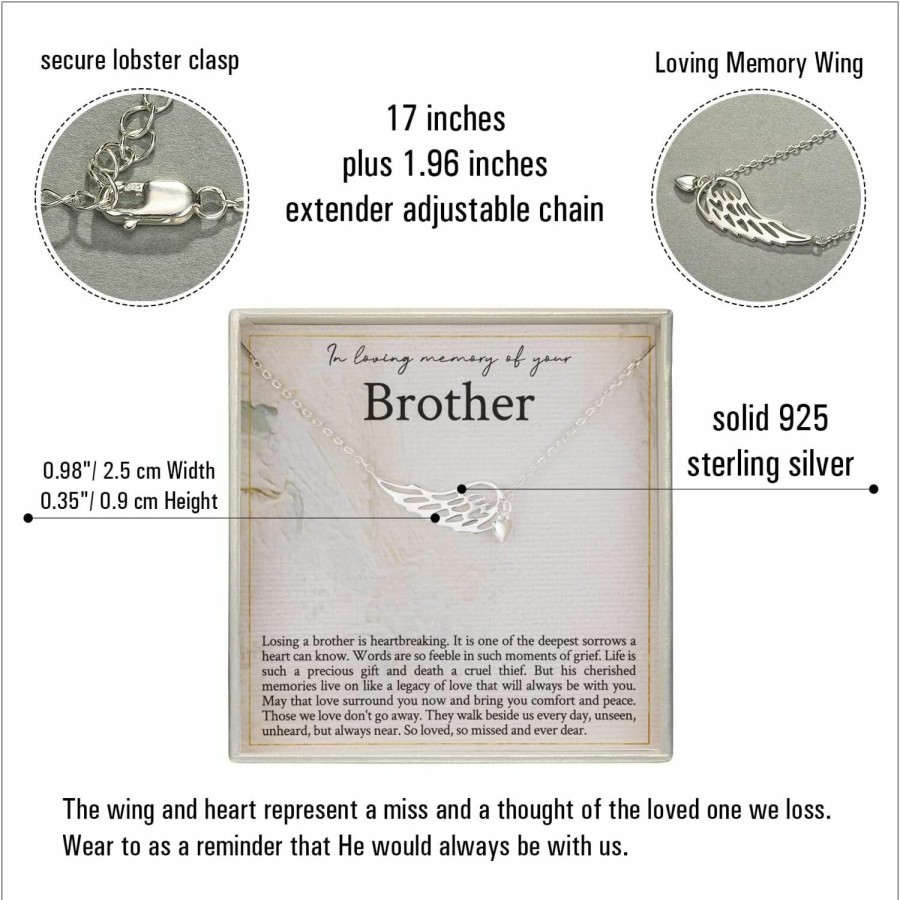 Necklaces | RareLove Rarelove Memorial Gifts For Loss Of Brother,925 Sterling Silver Angel Wing Heart Pendant Necklace,In Loving Memory Of Brother Bereavement Gifts,Condolence Gift