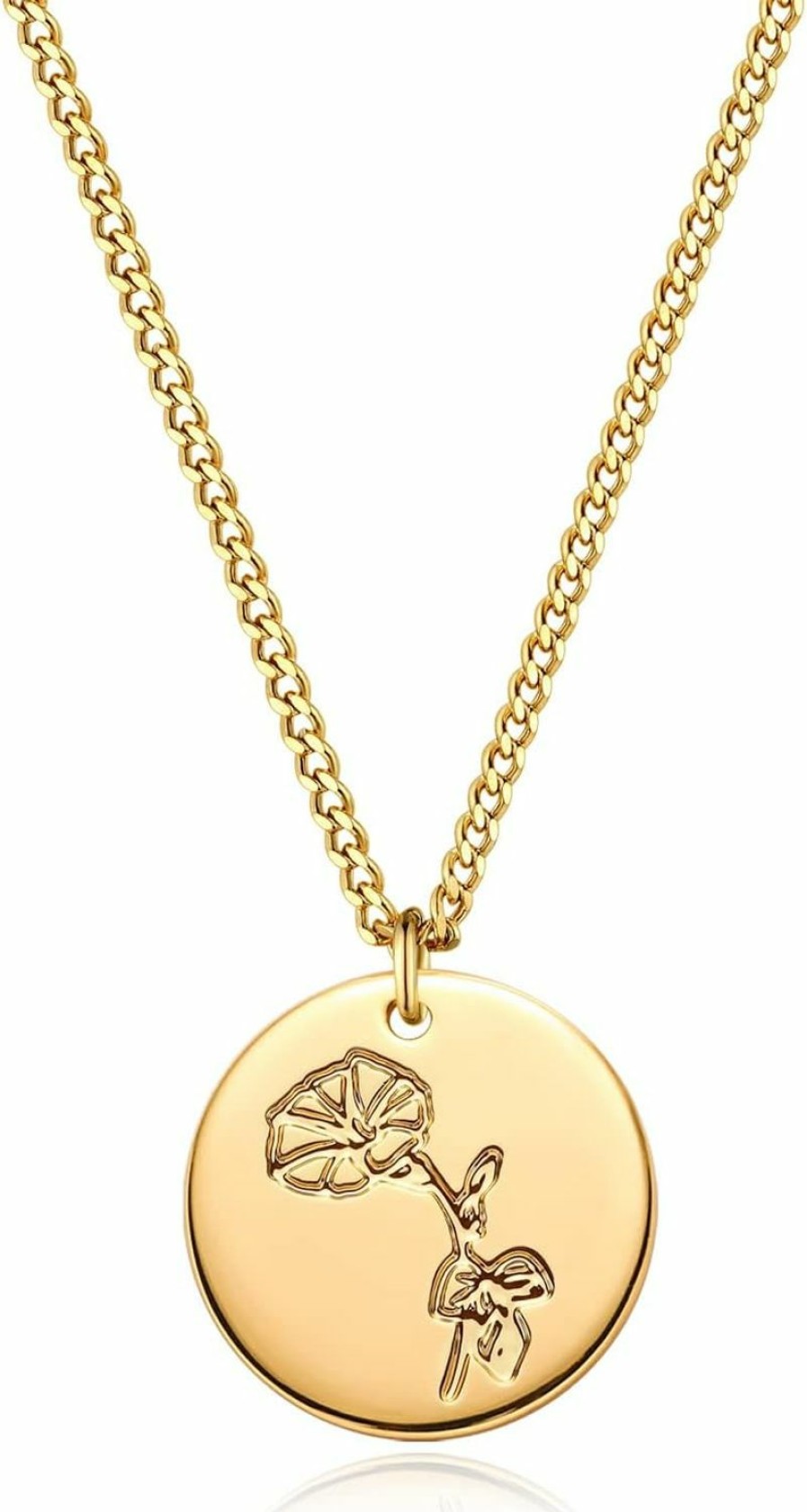 Necklaces | MEVECCO Mevecco Birth Flower Necklace 18K Gold Custom Floral Pendant Necklaces Dainty Birth Month Flower Disc Hand Stamped Necklace Personalized Jewelry Birthday Gift