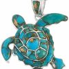 Necklaces | Turquoise Network Turquoise Network Turtle Pendant Necklace In Sterling Silver 925 & Genuine Gemstones