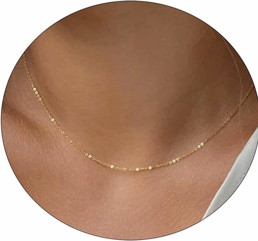 Necklaces | Sewyer Sewyer 14K Gold Plated Choker Necklace For Women Dainty Coin Chain Chokers Simple Lighting Bolt Fishbone Necklaces Everyday Jewelry Gifts