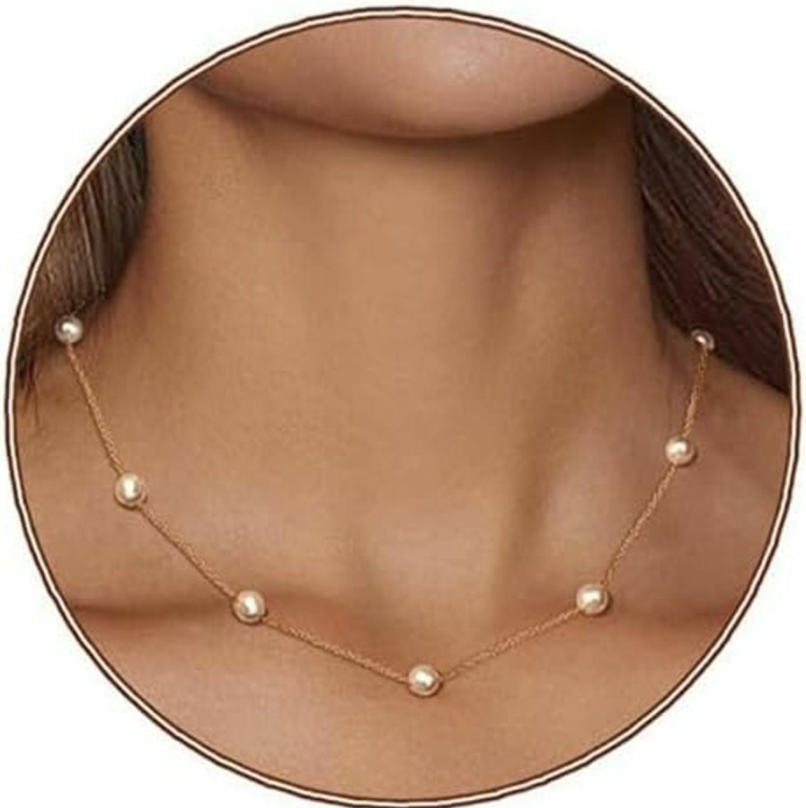 Necklaces | Zeffy Zeffy Gold Pearl Necklace For Women, Dainty Small Pearl Choker Necklace 18K Gold Plated Tiny Pearl Beaded Chain Necklace For Women Girls Simple Jewelry Gifts