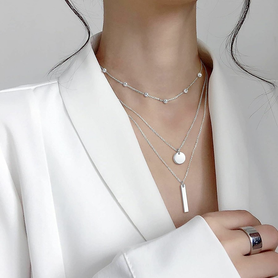 Necklaces | DAOCHONG Daochong S925 Sterling Silver Multilayer Layered Triple Long Chain Pendant Necklace For Women Jewelry