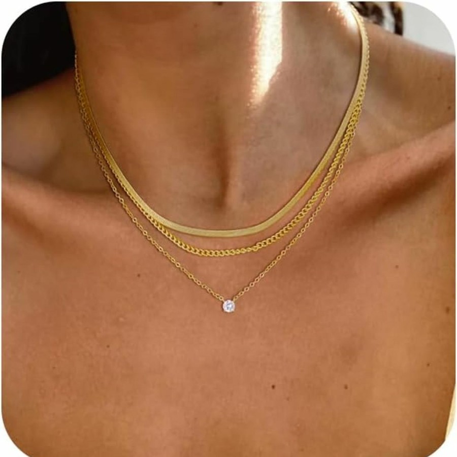 Necklaces | Poaiiu Choker Necklace For Women Dainty 14K Gold Plated Chunky Snake Chain Necklace Layered Gold Simple Trendy Gold Jewelry Gift For Girls