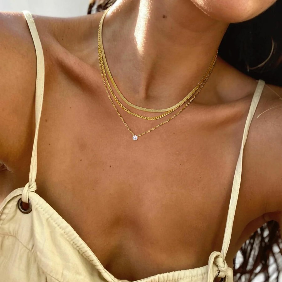 Necklaces | Poaiiu Choker Necklace For Women Dainty 14K Gold Plated Chunky Snake Chain Necklace Layered Gold Simple Trendy Gold Jewelry Gift For Girls