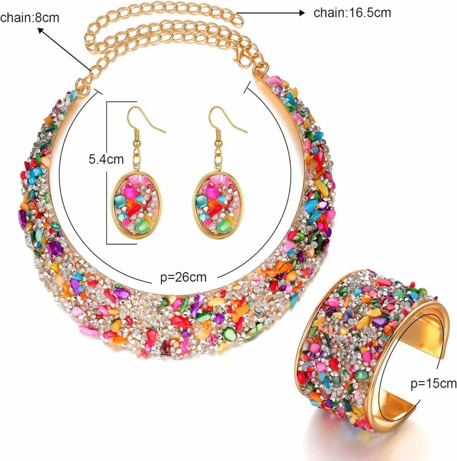 Necklaces | K-toobeely K-Toobeely 3Pcs Colorful Stone Rhinestone Collar Gold Metal Necklace Sets For Women Bib Choker Collars Necklaces Jewelry Accessories