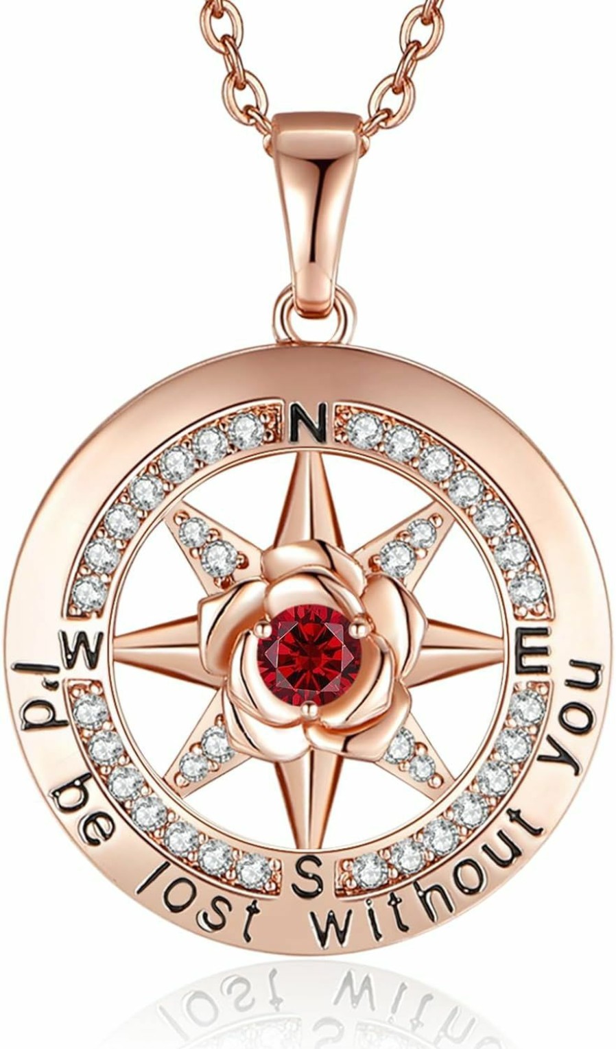 Necklaces | LIANYU Lianyu 925 Sterling Silver Compass Rose Necklace With 18K Rose Gold Filled, 5A Cubic Zirconia Birthstone, 'I'D Be Lost Without You' - Wedding Gifts Anniversary For Women, Birthday Gifts For Women, Gifts For Her - Perfect For Wife, Girlfriend On Christmas Valentines Day Mother'S Day