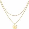 Necklaces | IEFWELL Iefwell Initial Necklaces For Women Girls - Gold Silver Rose Gold Double Side Engraved Hammered Coin Necklaces Initial Necklace For Women Girls Jewelry Layered Initial Necklaces For Teen Girls Gifts