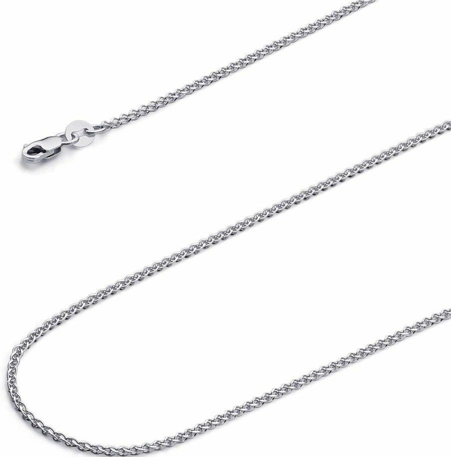 Necklaces | The World Jewelry Center The World Jewelry Center 14K Real Yellow Or White Gold Solid 1.2Mm Flat Open Wheat Chain Necklace With Lobster Claw Clasp