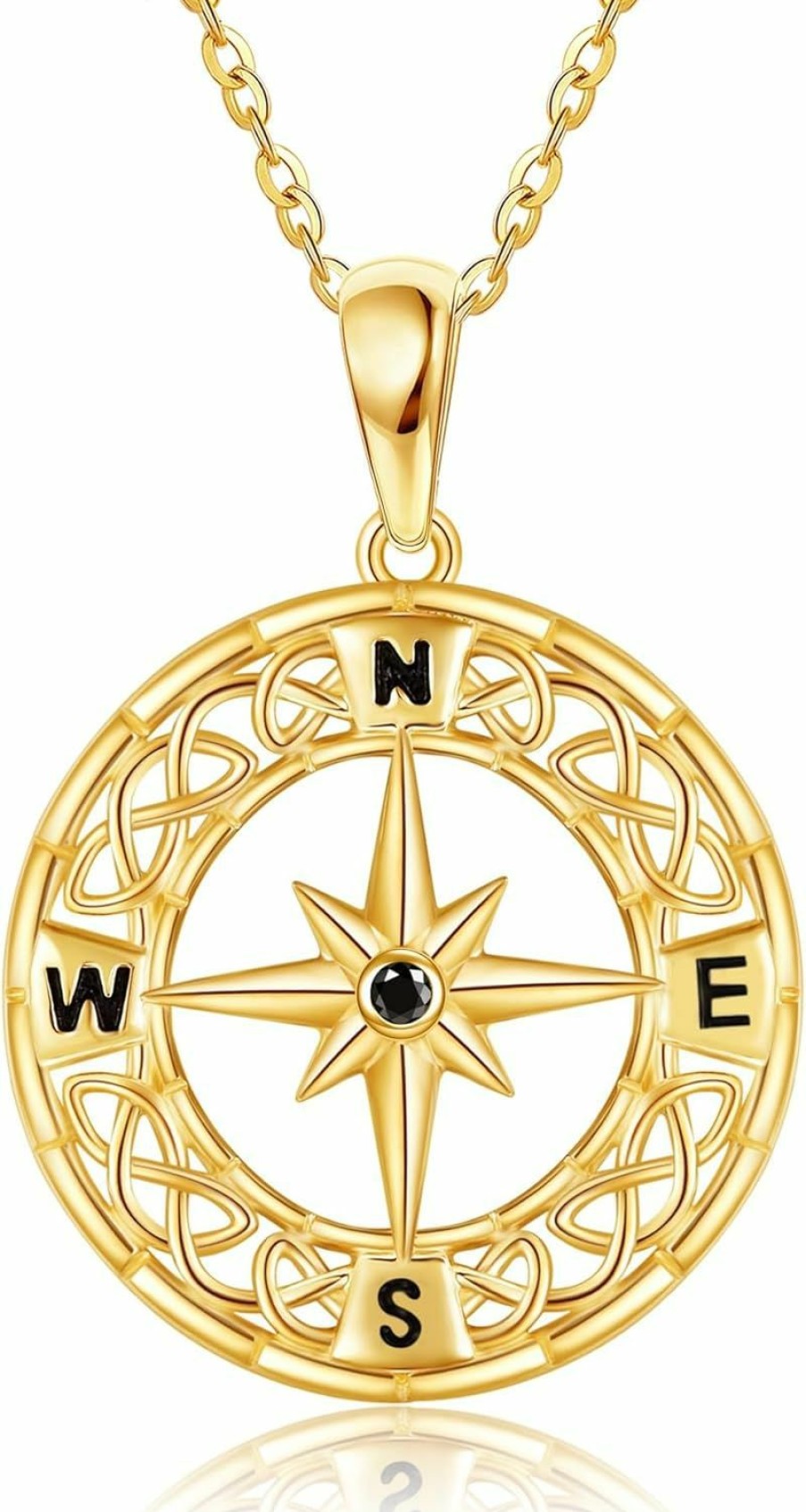 Necklaces | GEHN 14K Real Gold Celtic Compass Necklace,Follow Your Compass Pendant Necklaces Solid Gold Jewelry Gifts For Women Girls