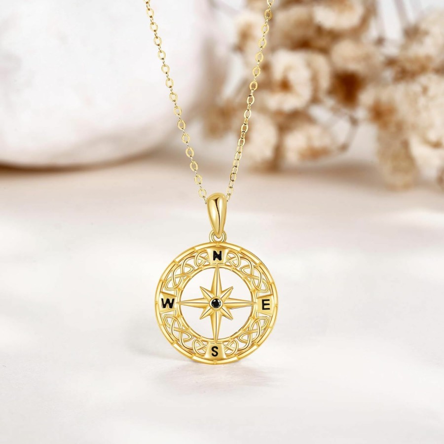 Necklaces | GEHN 14K Real Gold Celtic Compass Necklace,Follow Your Compass Pendant Necklaces Solid Gold Jewelry Gifts For Women Girls