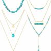 Necklaces | Estune Estune 6 Pcs Western Necklaces For Women Girl Gold And Turquoise Necklace Boho Layered Pendant Jewelry Set For Cowgirl Cowboy