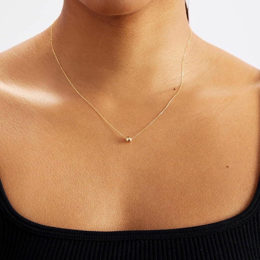 Necklaces | GELIN 14K Solid Gold Bead Necklace | 14K Yellow Gold Small Bead Pendant Necklaces For Women | Beaded Necklace | Delicate Round Jewelry | Gifts For Christmas, 18\"