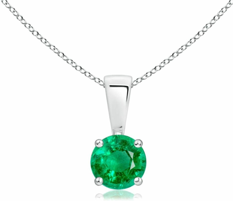 Necklaces | Angara Angara Natural Emerald Solitaire Pendant Necklace In Sterling Silver/14K Solid Gold/Platinum For Women, Girls With 18\" Chain | May Birthstone Jewelry Gift For Her |Wedding Anniversary Engagement