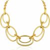 Necklaces | Planch Gold Cable Link Pendant Necklace: 14K Gold Plated Loop Chain Link Statement Choker Necklace For Women - Chunky Fashion Double Oval Hoop Pendant Jewelry - Simple Elegant Girls Gift