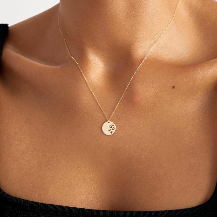 Necklaces | GELIN Gelin 14K Solid Gold Paw Print Necklace For Women | 14K Real Gold Pet Necklace | Cat And Dog Paw Necklace | Women'S 14K Gold Memorial Jewelry, 18\"