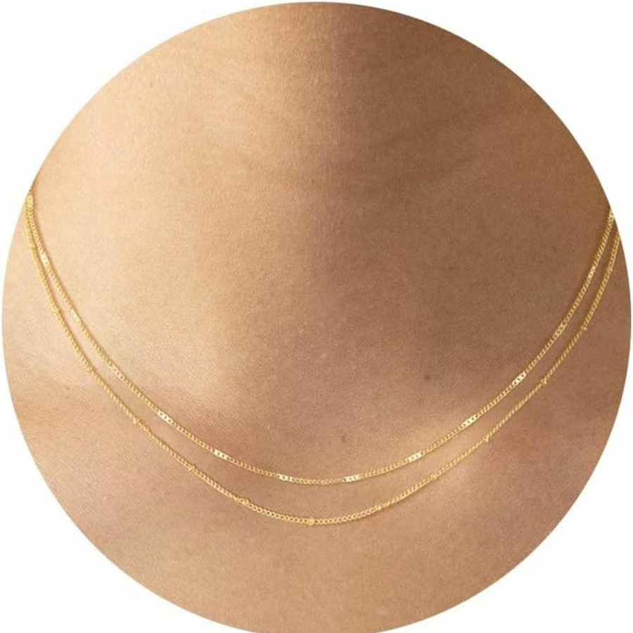 Necklaces | CHESKY Chesky Dainty Gold Necklace For Women, Trendy 14K Gold Plated/Sterling Silver Satellite Choker Necklace Thin Beaded Layered Choker Necklaces Discs Paperclip Chain Necklaces Womens Simple Jewelry Gift