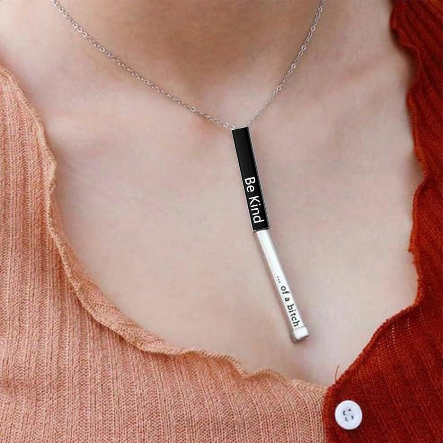 Necklaces | Angyape Be Kind...Of A Bich - Hidden Message Necklace, Be Kind...Of A Bich - 3D Engraving Vertical Bar Necklace Stainless Steel Encouragement Mantra Pendant Necklace For Women Sorority Sisters Friendship Jewelry Gift