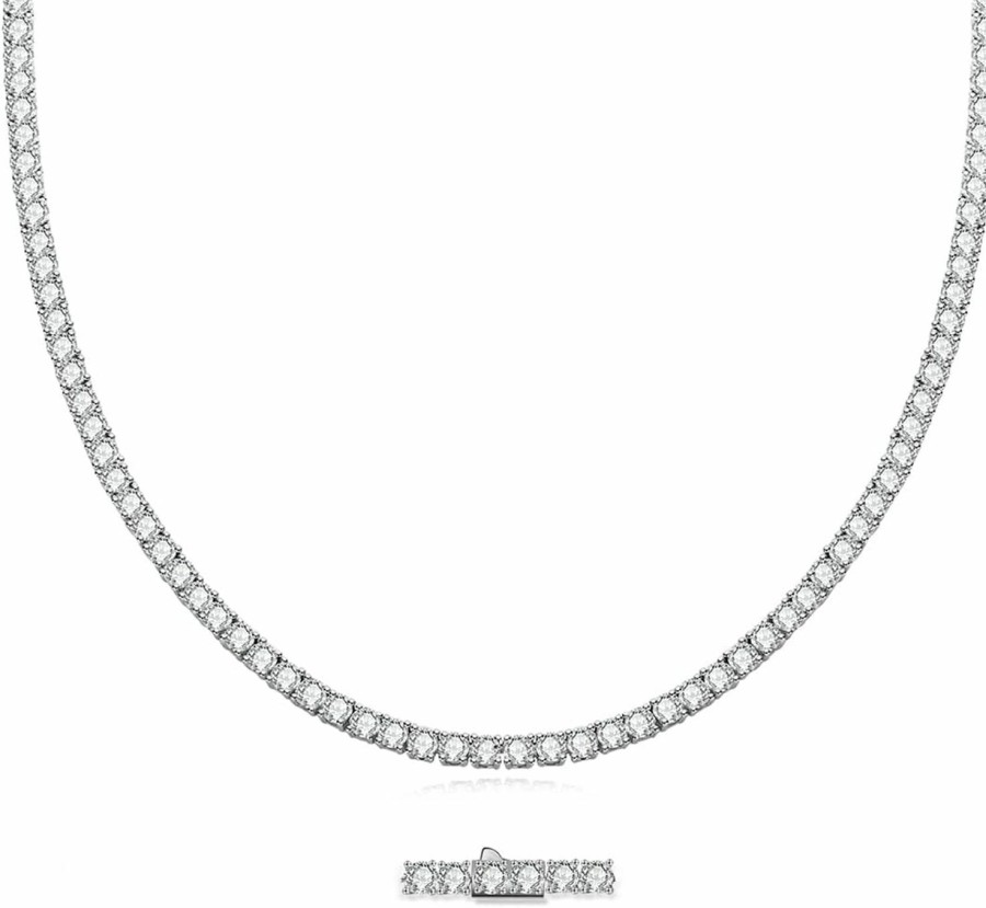 Necklaces | AnuClub Anuclub (32Cttw-81Cttw Moissanite Tennis Necklace Chain 14K Gold Plated Sterling Silver Round Cut D Color Vvs1 Moissanites Diamond Classic Chains For Women Men