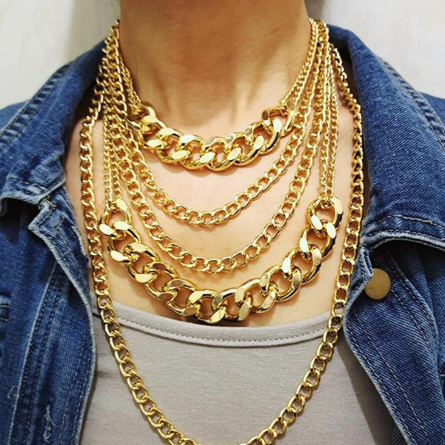 Necklaces | CIBIRICH Cibirich Punk Chain Chunky Necklaces For Women Multilayer Collar Necklace Gold