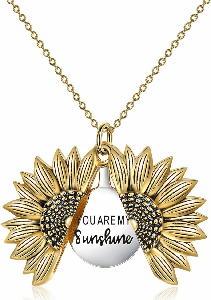 Necklaces | YFN Sterling Silver Sunflower Locket Necklace You Are My Sunshine Engraved Pendant Necklaces Anniversary Jewelry For Her