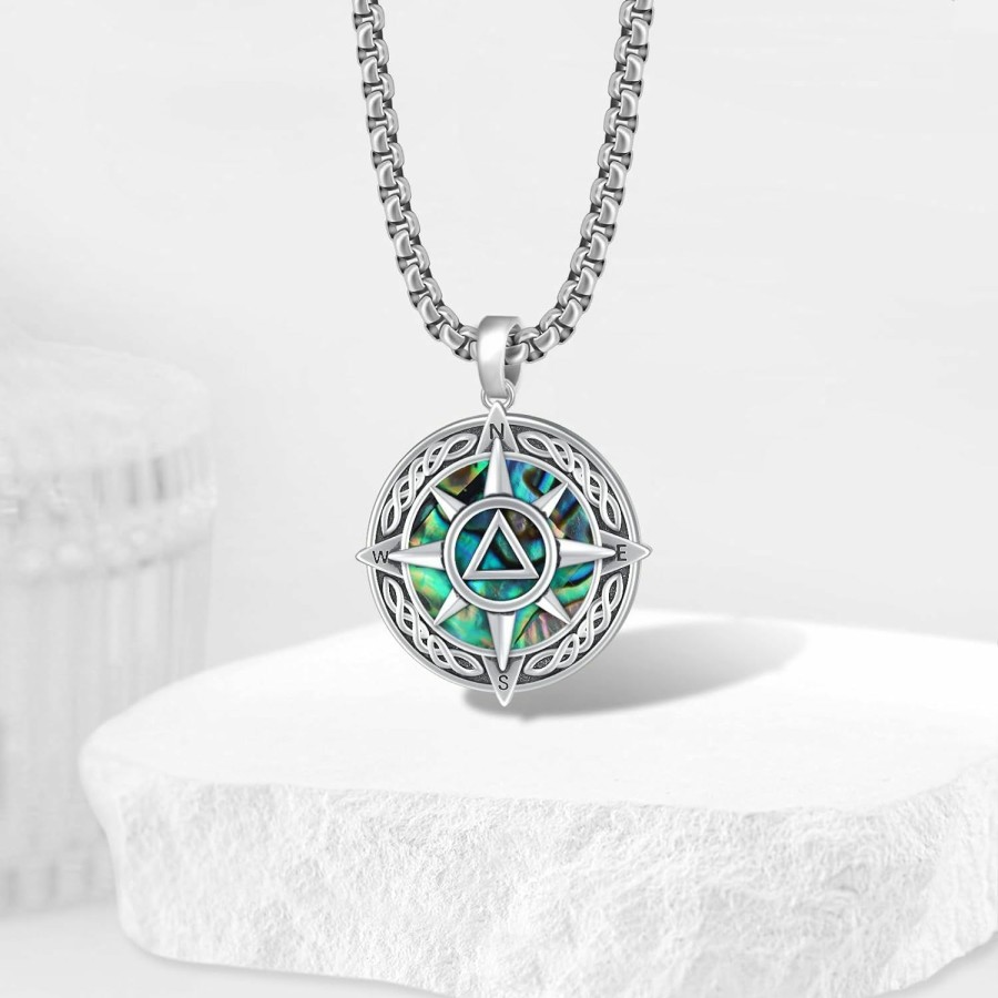 Necklaces | Sbzxbt Sobriety Gifts For Men Sterling Silver Compass Alcoholics Anonymous Pendant Necklace Aa Jewelry Sobriety For Men Women