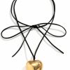 Necklaces | Mullike Mullike Chunky Puffy Heart Choker Necklace For Women Big Glass Heart Pendant Necklace With Elegant Braided Bow Adjustable Goth Black Velvet Chain Y2K Trendy Jewelry Gifts For Teen Girls