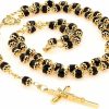 Necklaces | LIFETIME JEWELRY Lifetime Jewelry Rosary Necklace Black Crystal Prayer Beads 24K Real Gold Plated