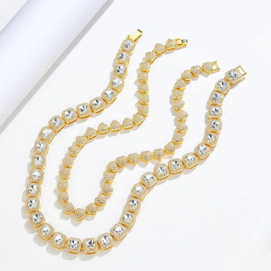 Necklaces | DIDISEE Gold Silver Cuban Link Chain For Women Heart Tennis Necklaces Diamond Chain Choker Necklace Layered Necklace Rhinestone Bling Necklace For Women Girls Hip Hop Jewelry