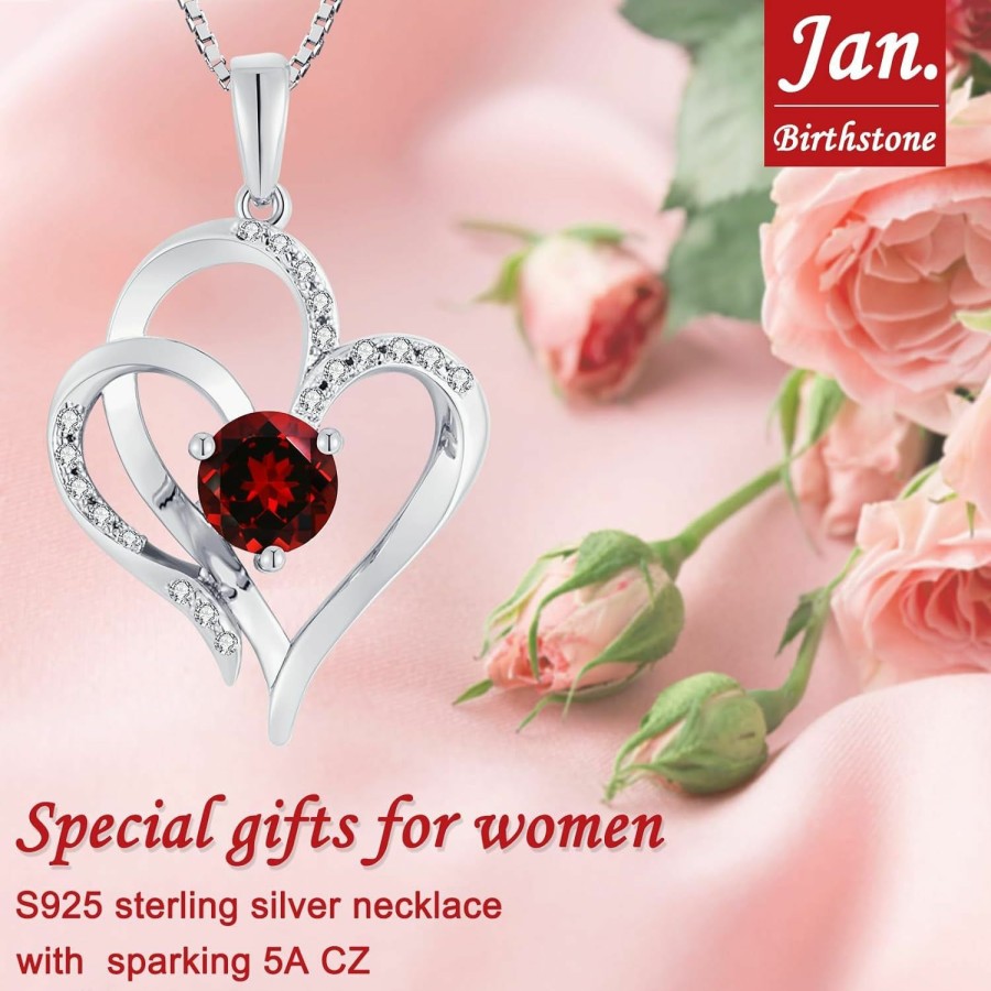 Necklaces | VAN RORSI&MO Van Rorsi&Mo Heart Birthstone Necklaces For Women S925 Sterling Silver Fine Jewelry Heart Pendant Necklace Birthday Anniversary Christmas Gift For Women Wife Mom Girlfriend Lady