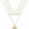 Necklaces | Turandoss Turandoss Gold Layered Initial Necklaces For Women, 14K Gold Plated Bar Necklace Handmade Layering Hexagon Letter Pendant Beads Chain Necklace Layered Necklaces For Women Gold Jewelry Gifts