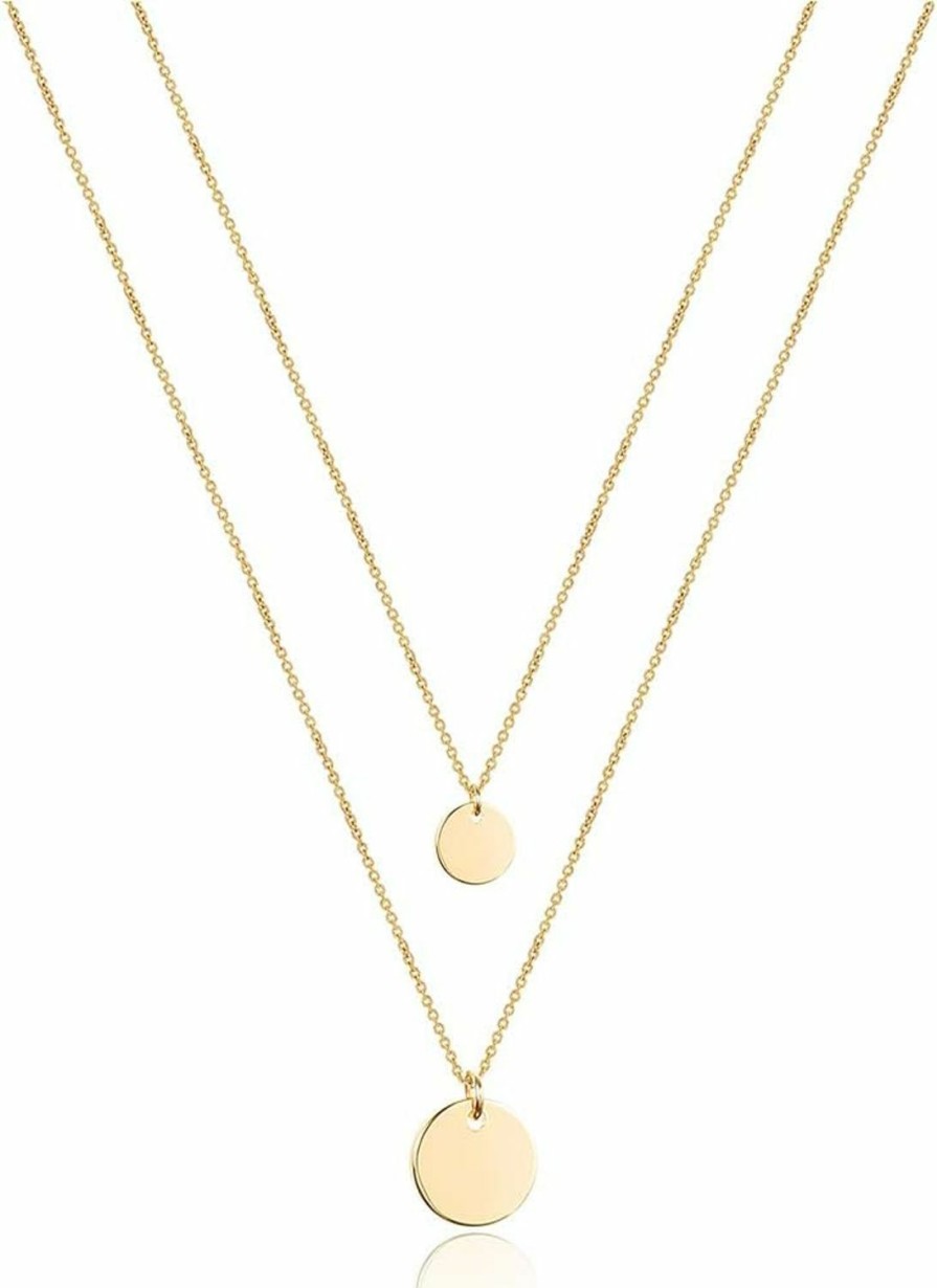 Necklaces | Turandoss Turandoss Dainty Layered Choker Necklace, Handmade 14K Gold Plated Y Pendant Necklace Multilayer Bar Disc Necklace Adjustable Layering Choker Necklaces For Women