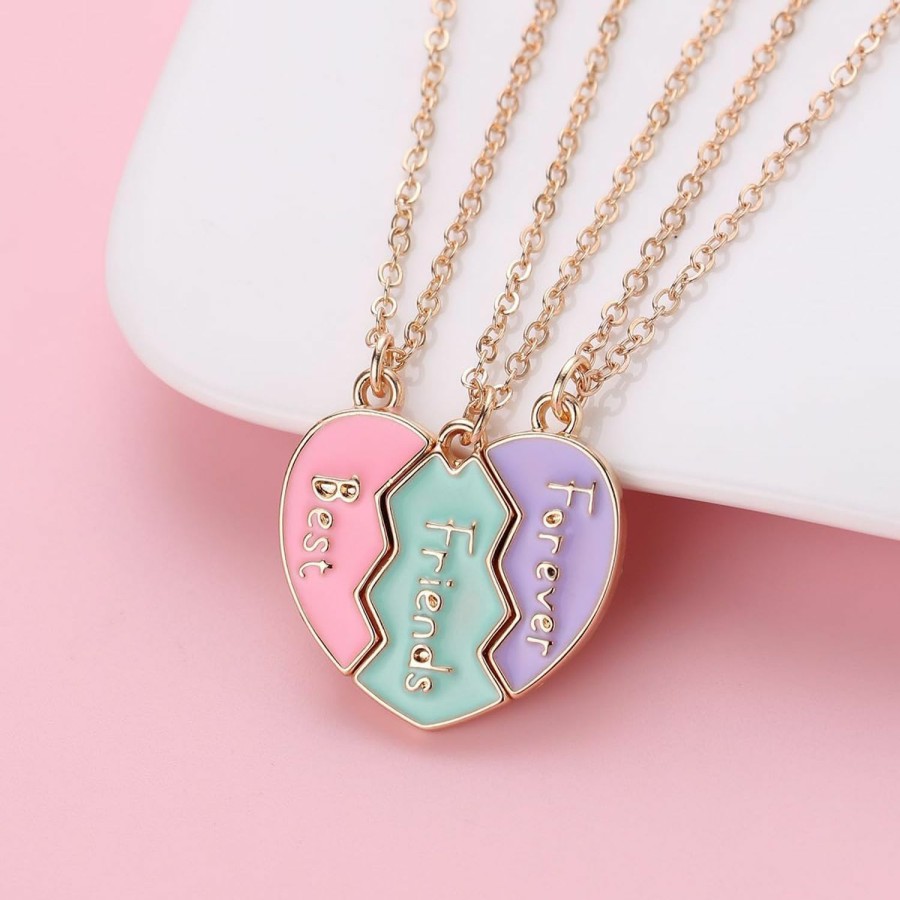 Necklaces | Elefezar Elefezar Bff Necklace For 3, Heart Broken Stitching Magnetic Best Friend Pendant For Women Friendship Jewelry Gift