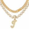 Necklaces | Lucopsny Lucopsny 2Pcs Cuban Link Chain For Women Cursive Silver Initial Necklace Cuban Link Necklace For Women Hip Hop Iced Out Chain Necklace Bling Diamond 14Mm Cuban Chain Letter Name Hip Hop Jewelry Gift