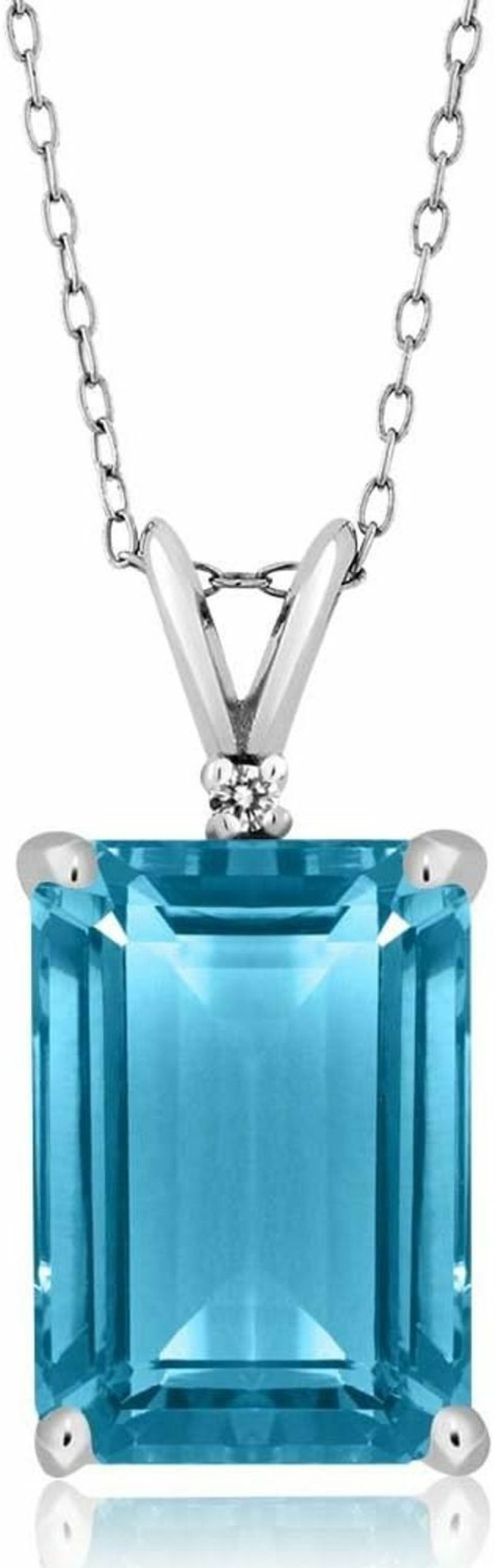 Necklaces | Gem Stone King Gem Stone King 925 Silver Swiss Blue Topaz And White Topaz Pendant Necklace For Women (9.72 Cttw, Gemstone November Birthstone, Emerald Cut 14X10Mm, With 18 Inch Silver Chain)