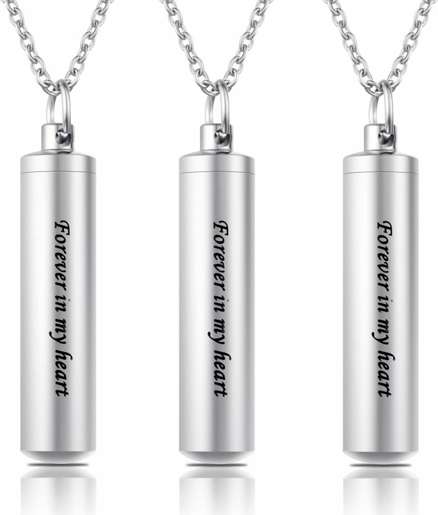 Necklaces | Decor Urns 3 Pack Urn Necklace For Ashes Memorial Cremation Jewelry For Ashes, Cylinder Urn Locket For Ashes Stainless Steel Urns Pendant Keepsake Jewelry With Words: Forever In My Heart & Funnel Kit & Bag