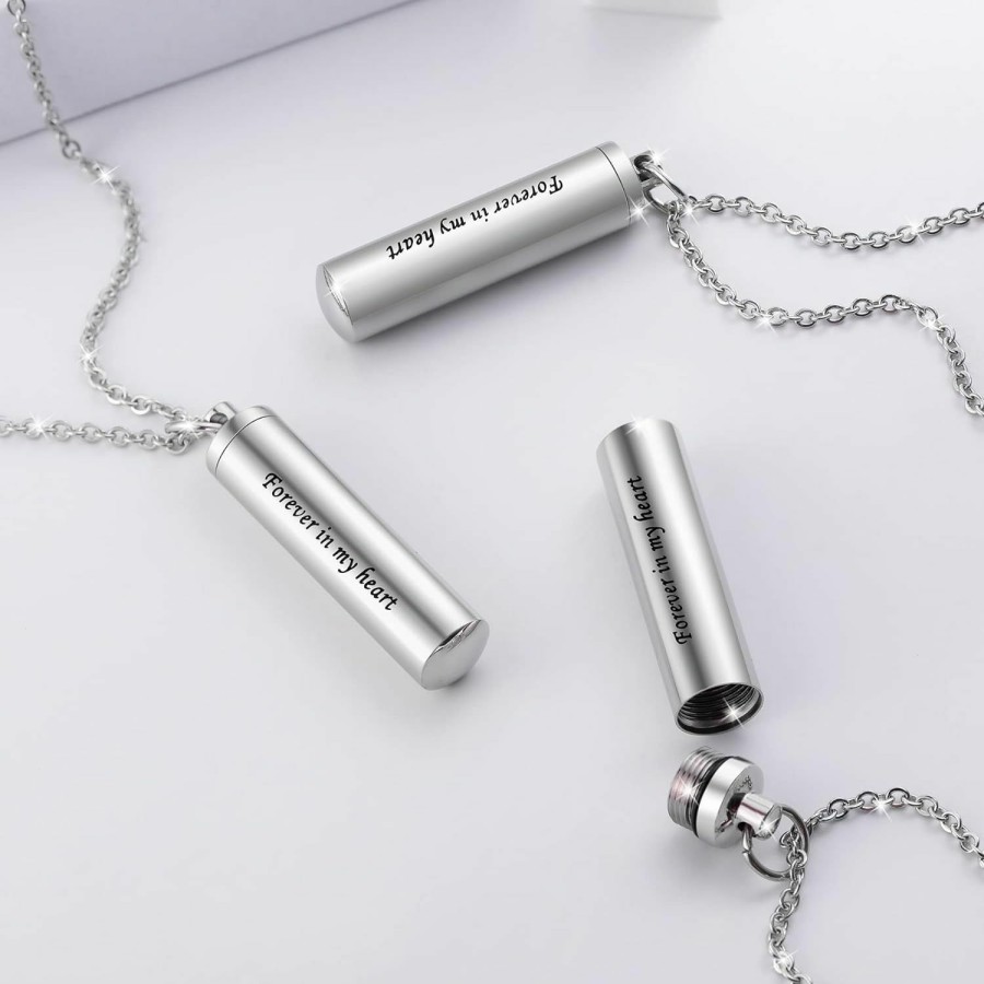 Necklaces | Decor Urns 3 Pack Urn Necklace For Ashes Memorial Cremation Jewelry For Ashes, Cylinder Urn Locket For Ashes Stainless Steel Urns Pendant Keepsake Jewelry With Words: Forever In My Heart & Funnel Kit & Bag