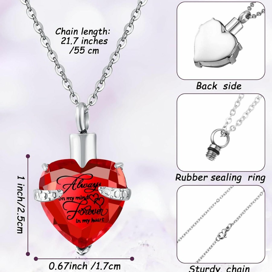 Necklaces | Yaomiao 2 Pieces Cremation Urn Necklace Heart Ashes Necklace Carved Locket Stainless Steel Waterproof Memorial Pendant With Angel Wing Birthstone And Filling Kit Always On My Mind